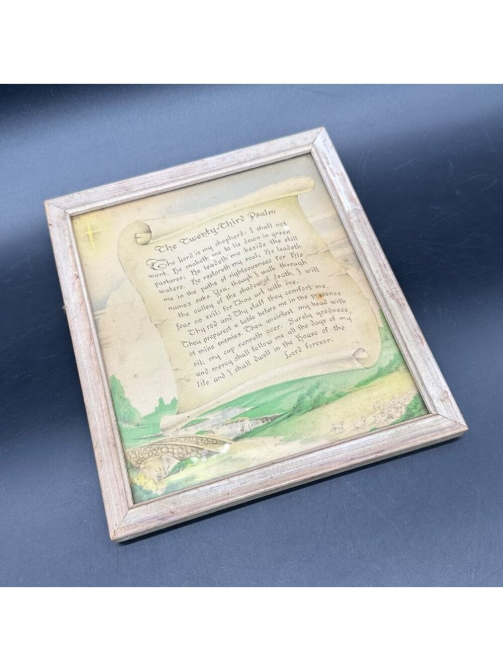 Antique Wall Hanging 23rd Psalm Print 1913 Framed Religious Lord is My Shepherd